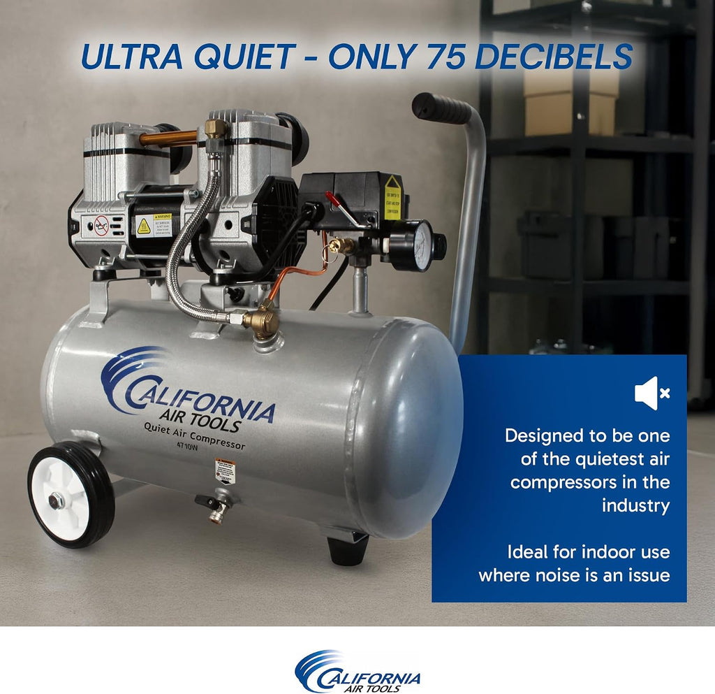 California Air Tools CAT-4710W 1.0 HP Quiet and Oil-Free Air Compressor with Wheels, 4.7 Gallon Steel Tank, 75 dBA Noise Level, Lightweight