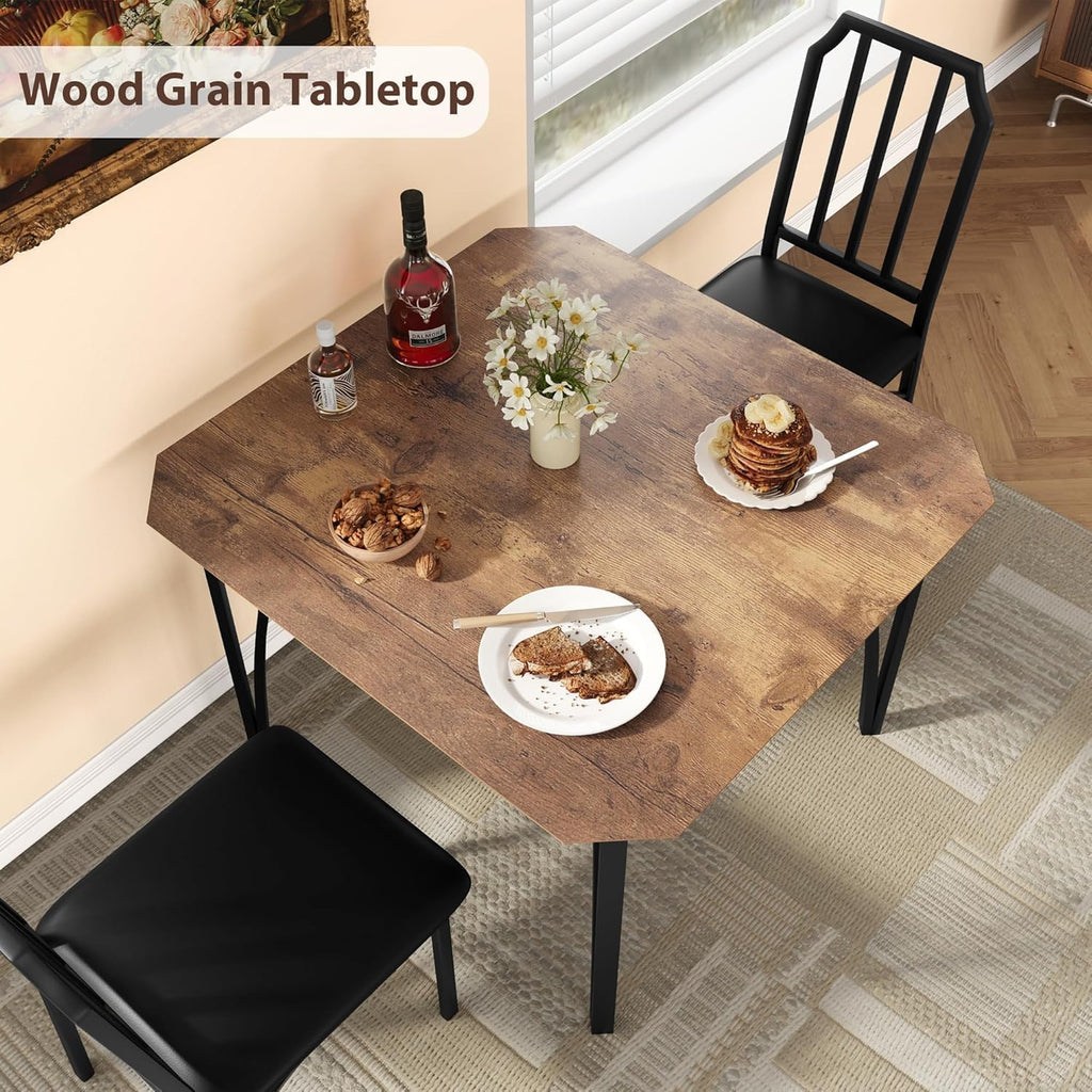 IDEALHOUSE Dining Table Set for 2, Kitchen Table Set of 2 with Upholstered Cushion Chairs, Dining Room Table Set with Kitchen Chairs, Easy to Assemble, Suitable for Apartment - (Rustic Brown)