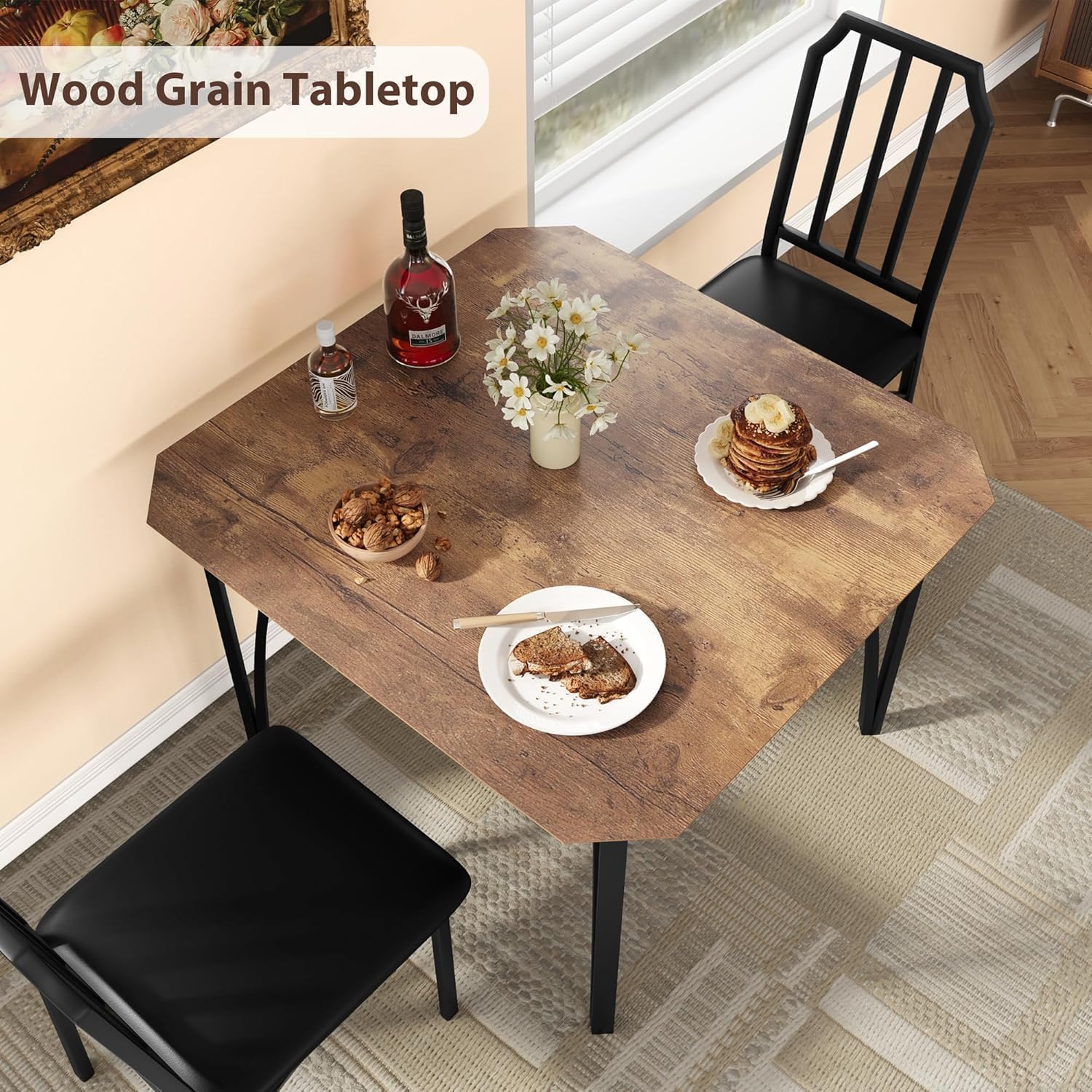 IDEALHOUSE Dining Table Set for 2, Kitchen Table Set of 2 with Upholstered Cushion Chairs, Dining Room Table Set with Kitchen Chairs, Easy to Assemble, Suitable for Apartment - (Rustic Brown)