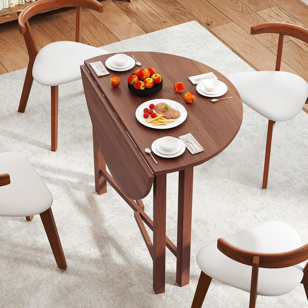 Tangkula 36' Foldable Round Dining Table, Kitchen Table w/Solid Rubber Wood Legs, Dual Drop Leaf Design, Farmhouse Circle Diner Table for 2-4 People, Dining Room, Living Room, Restaurant (Round)