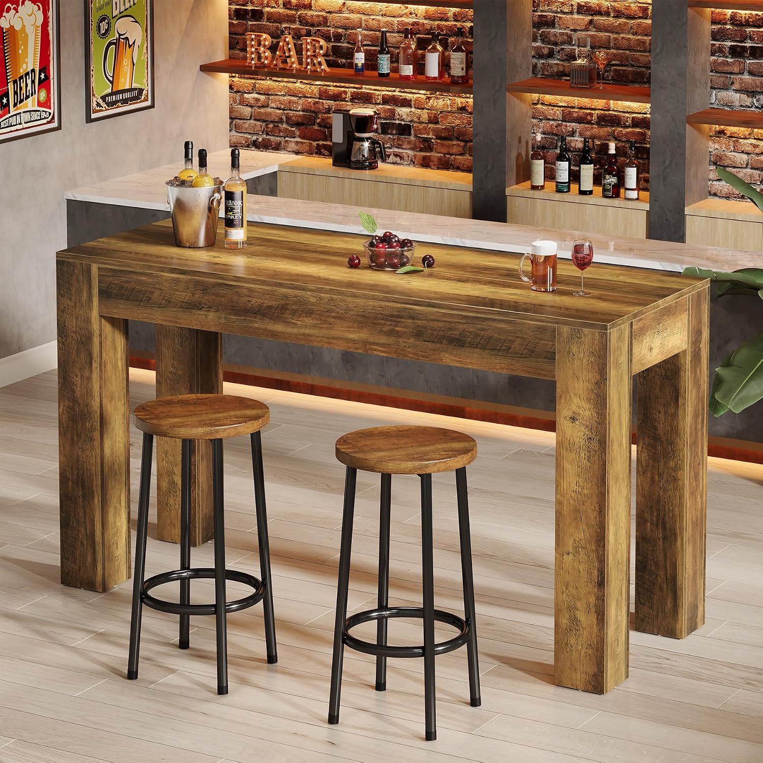 Tribesigns 63' Long Bar Table, Wooden Counter Height Table with 4 Legs, Rectangular Pub Table for Kitchen, Home Bar & Living Room, Rustic Brown (Rustic Brown)