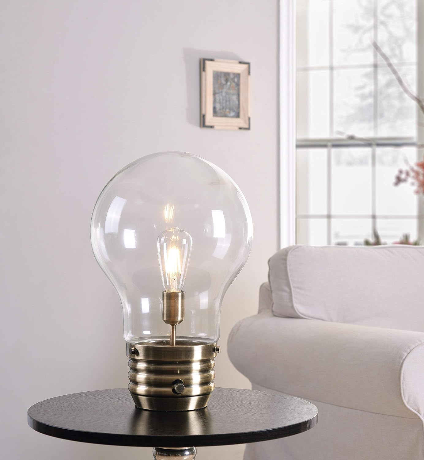 Kenroy Home 32462AB Edison Table Lamp with Antique Brass Finish, Rustic Style, 18' Height, 11.438' Width, 11.438' Depth