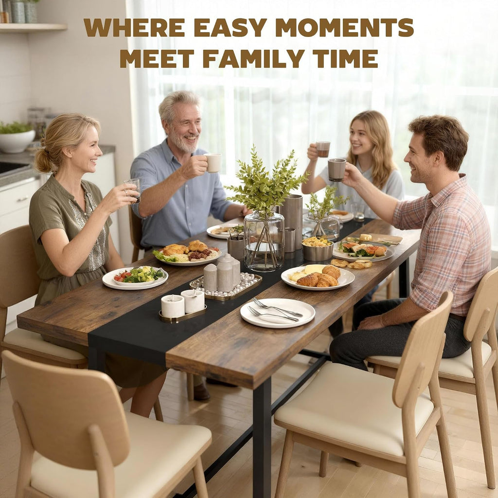 HOMCOM Industrial Dining Table for 8 People, 70.9' Long Rectangular Kitchen Table with Large Tabletop and Steel Legs for Dining Room, Rustic Brown