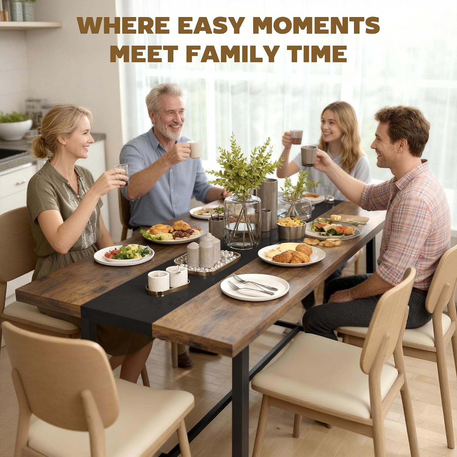 HOMCOM Industrial Dining Table for 8 People, 70.9' Long Rectangular Kitchen Table with Large Tabletop and Steel Legs for Dining Room, Rustic Brown