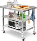 DWVO 30x24in Stainless Steel Table, NSF Metal Prep Worktable with 2 Adjustable Shelves & Wheels for Kitchen Restaurant Hotel Garage Warehouse Home