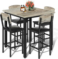 AWQM 5-Piece Dining Table Set, Dining Table Set for 4, Counter Height Table & 4 Bar Stools, Modern Kitchen Dining Set, with Upholstered Chairs, Compact Dining Set for Small Spaces, Gray