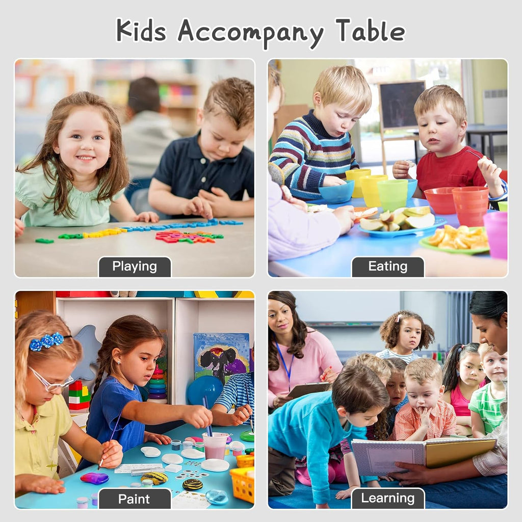 LulliSpace Kids Table and 4 Chairs Set，Height Adjustable Children Table & Chair，Toddlers Study Multi-Activity Table with 47.2'x23.6' Wipe-Clean Desktop，for Classrooms, Homes & Daycares