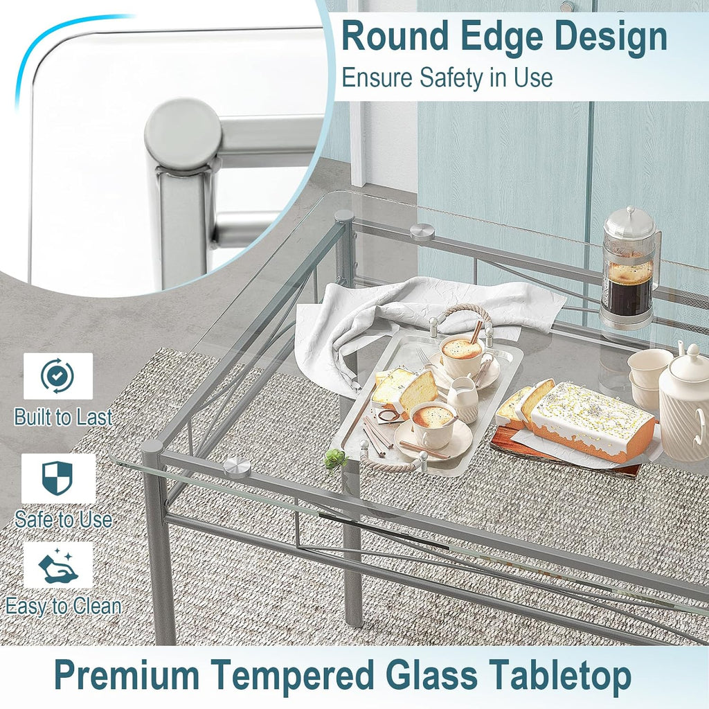 Giantex 5 Piece Dining Table Set, Kitchen Dining Set with Tempered Glass Table Top and 4 Chairs, Dinette Set for 4 for Breakfast Nook Dining Room Kitchen (Transparent)