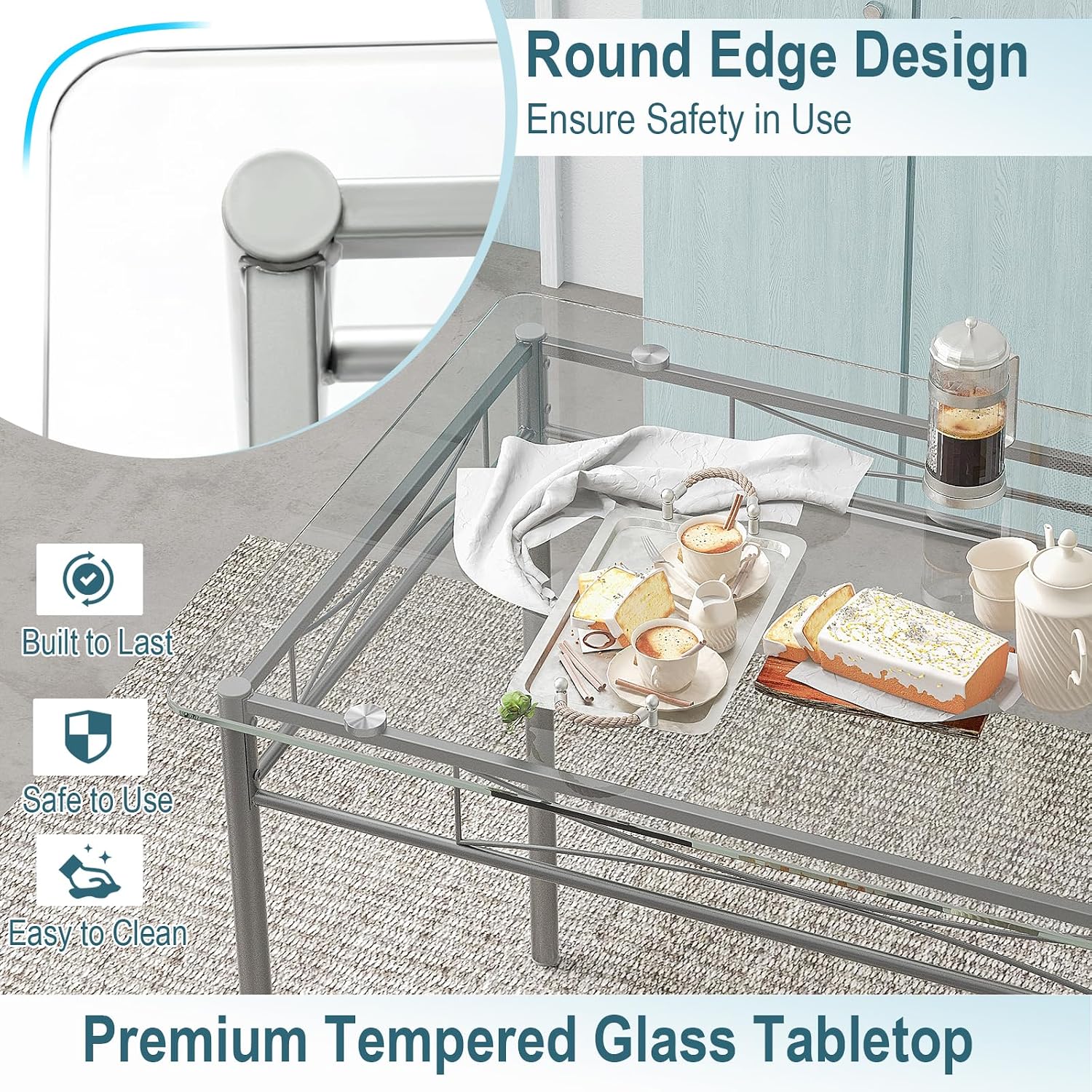 Giantex 5 Piece Dining Table Set, Kitchen Dining Set with Tempered Glass Table Top and 4 Chairs, Dinette Set for 4 for Breakfast Nook Dining Room Kitchen (Transparent)