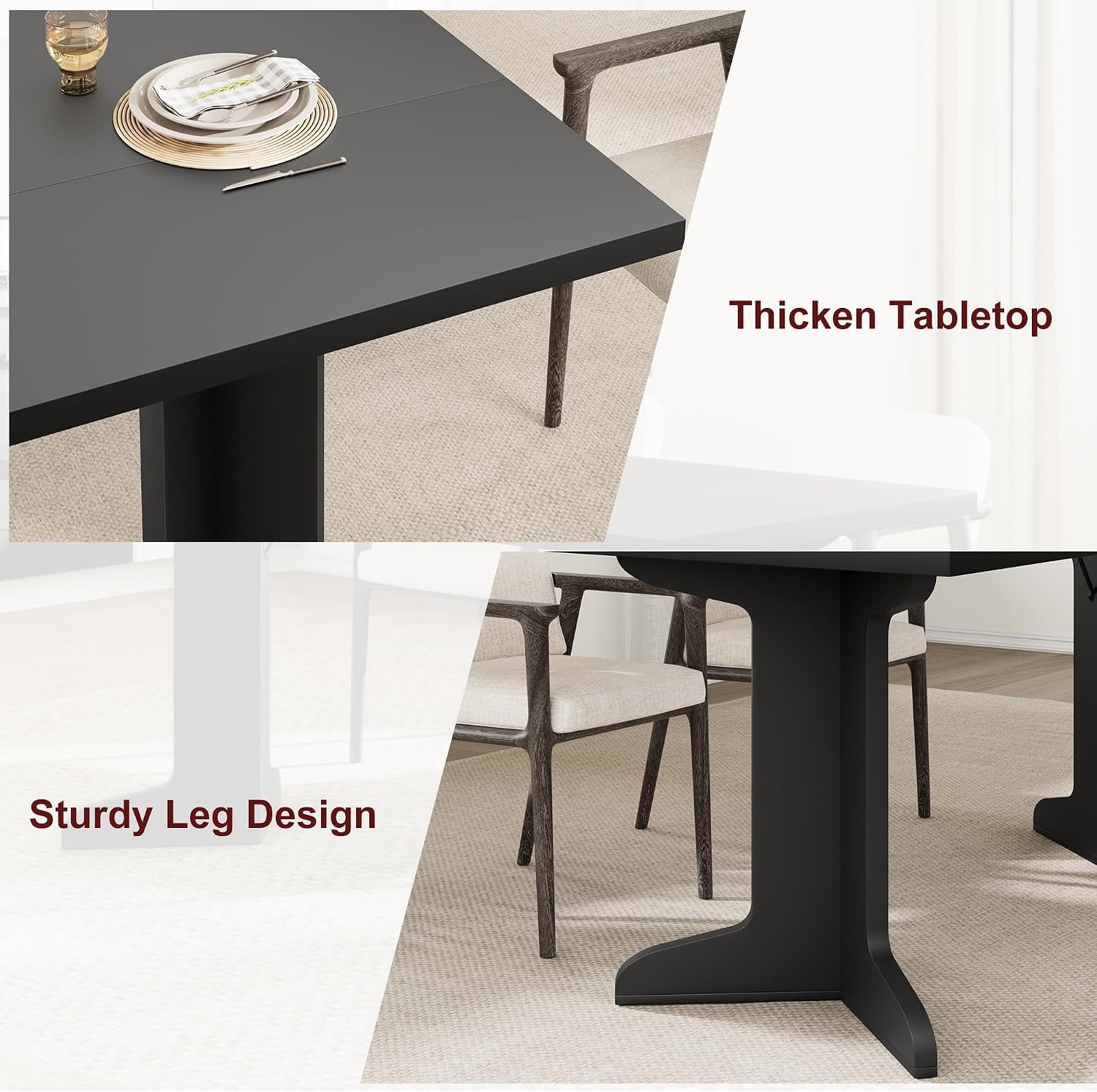 Garvee 71' Large Dining Table for 6 to 8 People, Modern Dinner Table with Unique Wooden Legs, Rectangle Dining Table for Kitchen, Dining Room & Living Room, Black