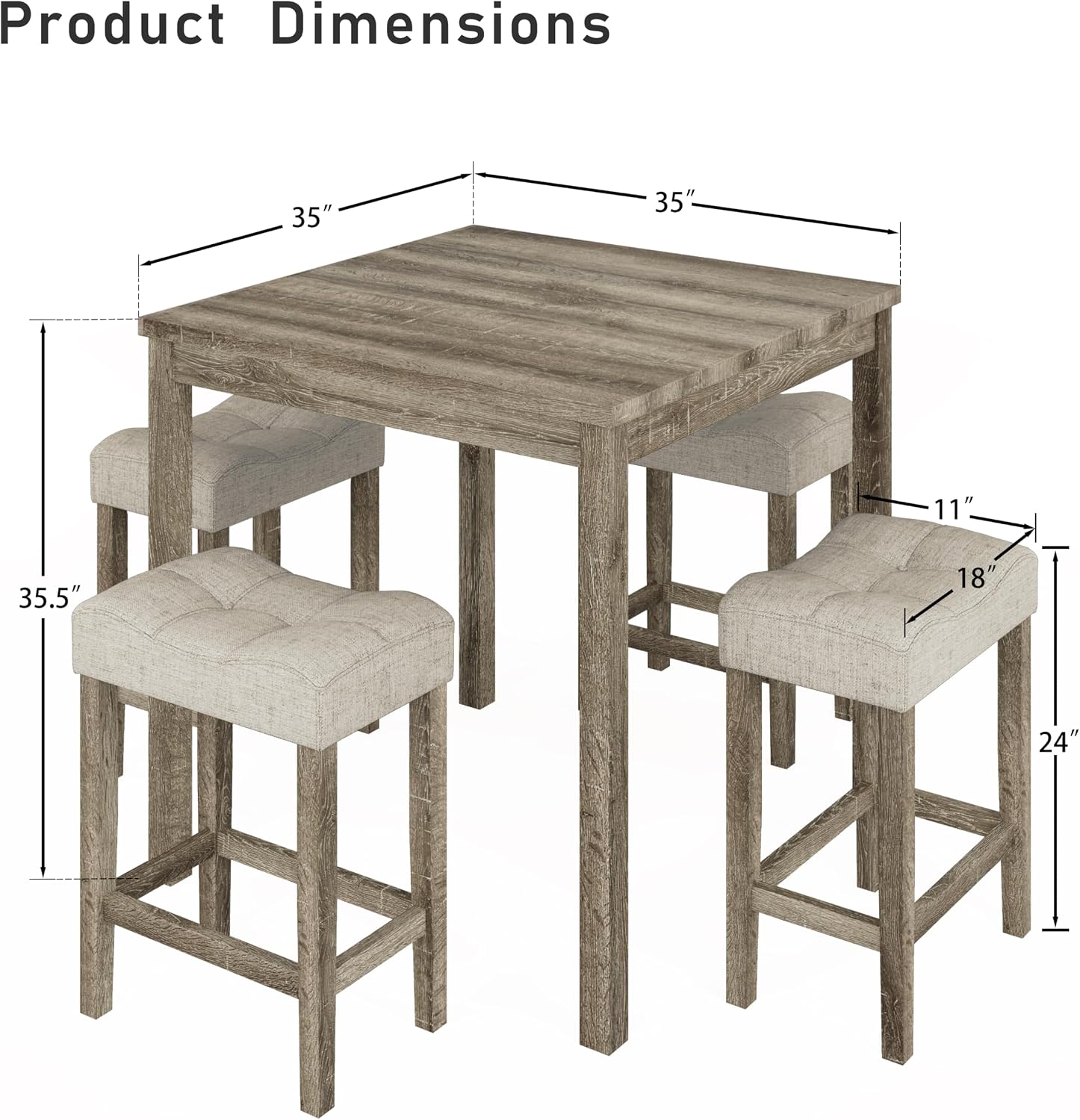 allamazing 5-Piece Counter Dinner Height Table Set, Indoor Modern Rectangular Dining Table Furniture Set for Kitchen, 35 inch Dining Table with 4 stools (1+4 Natural)