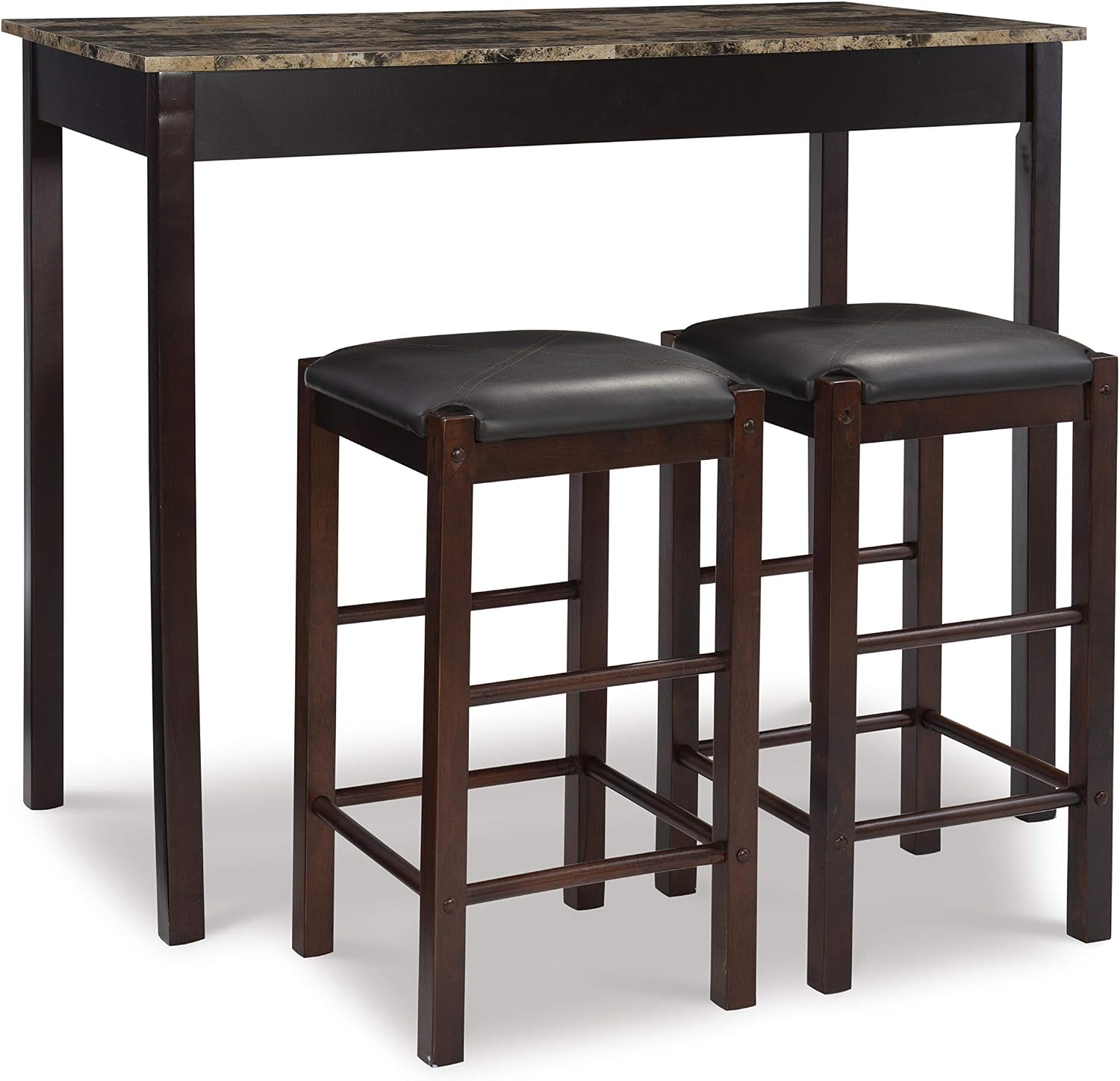 Linon Brown 3-Piece Table Faux Marble Tavern Set, 42' w x 22.25' d x 36' h