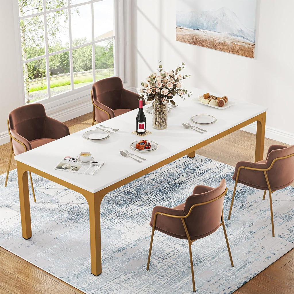 Tribesigns Dining Table for 6-8 Person, 78 inch Long Rectangular Kitchen Dining Table for Living Room and Dining Room, 78.7 x 27.5 x 29.5 Inches(Only Table) (White + Gold)