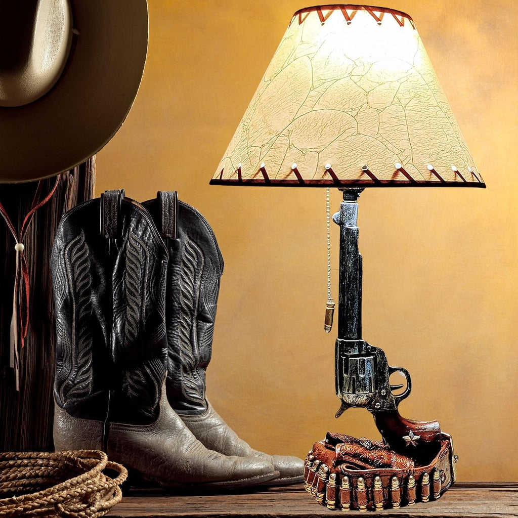 BestGiftEver Set of 2 Old Western Style Six Shooter Revolver Lamps - Rustic Table Lamps for Living Room, Bedroom - Perfect for Man Cave Decor, Lodge, and Western Cowboy Enthusiasts