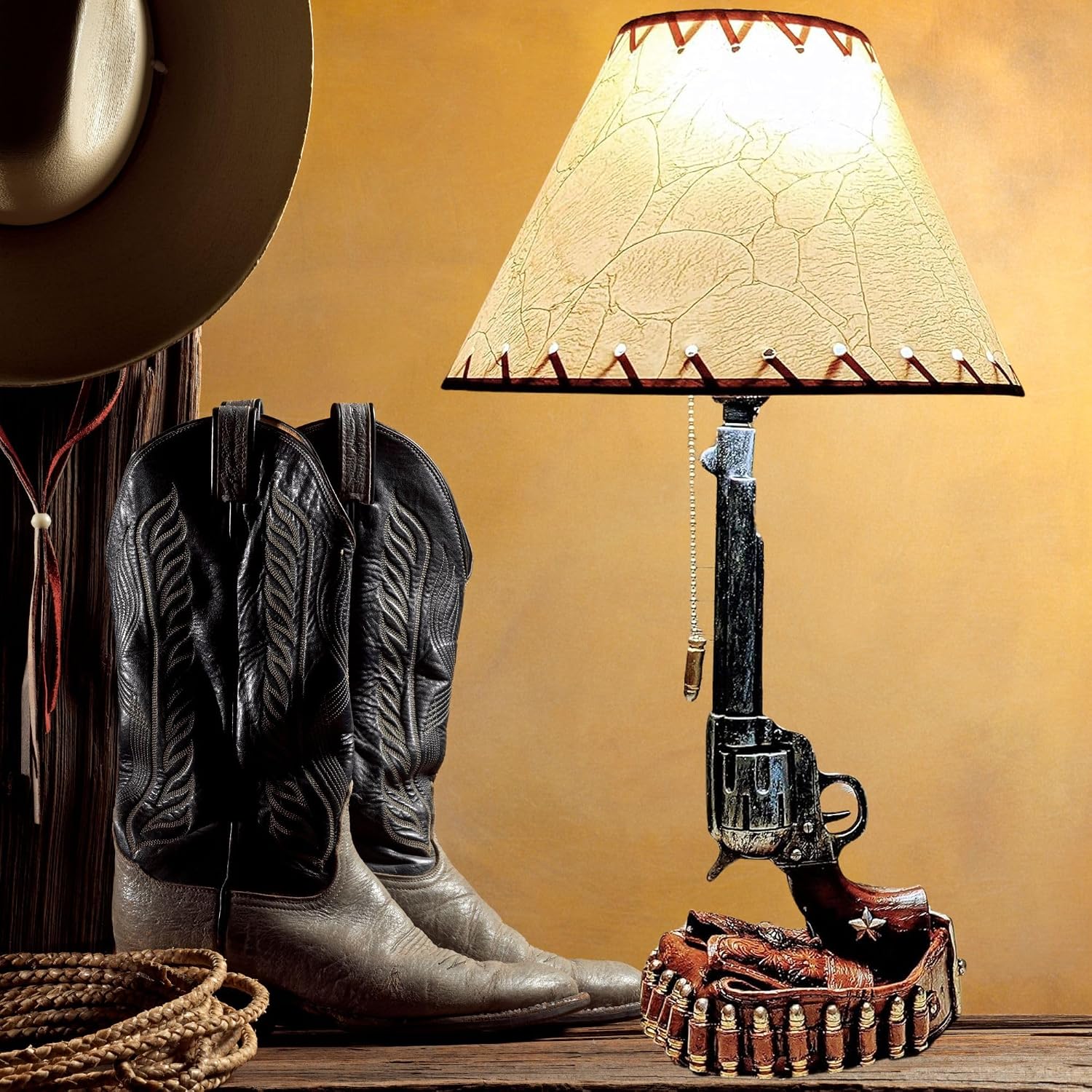 BestGiftEver Set of 2 Old Western Style Six Shooter Revolver Lamps - Rustic Table Lamps for Living Room, Bedroom - Perfect for Man Cave Decor, Lodge, and Western Cowboy Enthusiasts