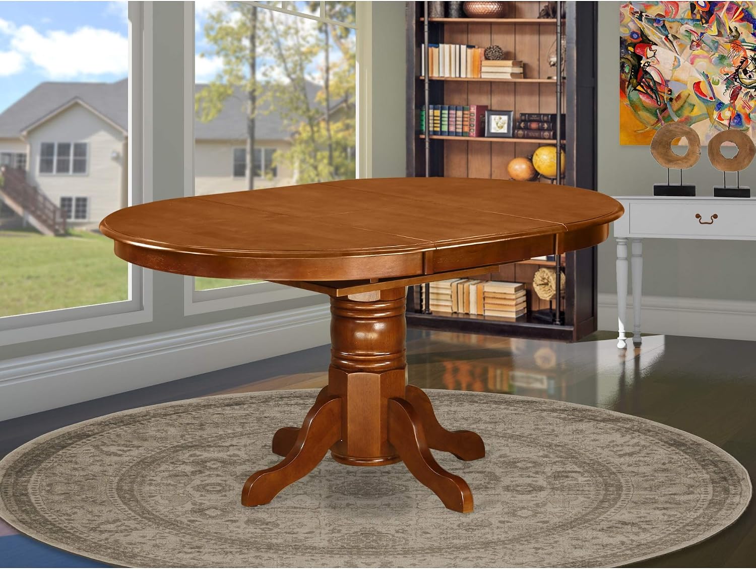 East West Furniture AVT-SBR-TP Avon Kitchen Dining Table - an Oval Wooden Table Top with Butterfly Leaf & Pedestal Base, 42x60 Inch, Saddle Brown