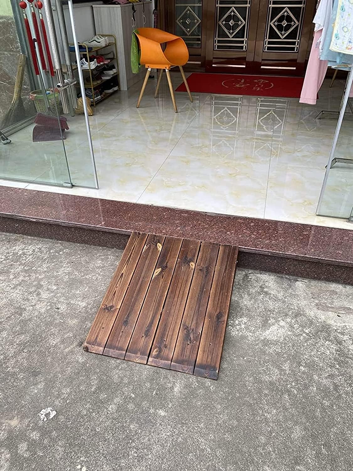 Handicap Ramps Solid Wood Threshold Ramp Anti-Slip Surface Wheelchair Ramp Scooter Ramp for Doorway Entry Portable Handicap Ramps Sturdy