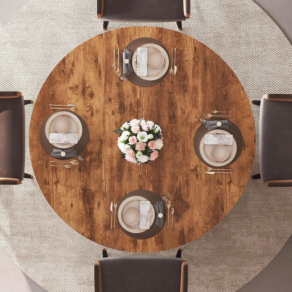 IBF Round Dining Table with Storage, Wood Kitchen Table with Fridge Space, Rustic Circle Dining Room Tables for 4-6, Farmhouse Circular Dinner Tables for Home, Rustic Brown, 47 Inch, Only Table