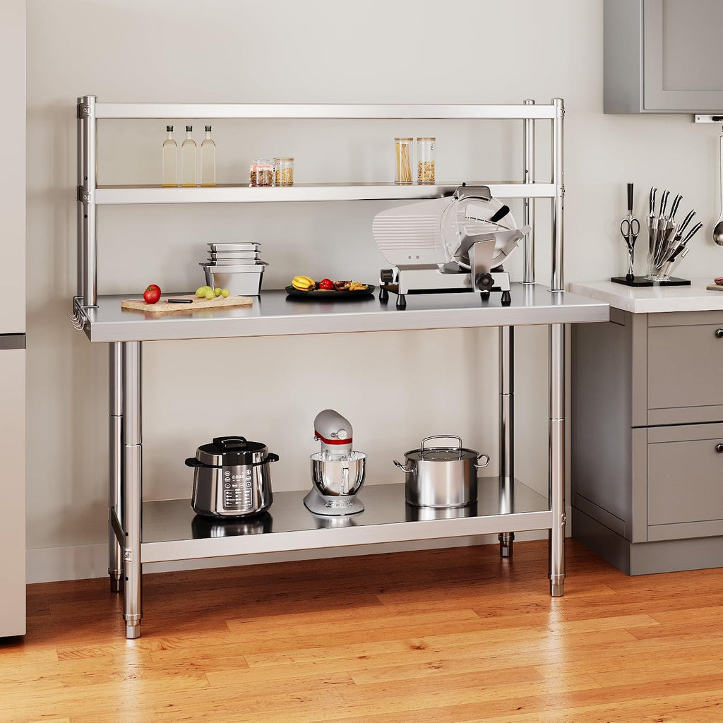YITAHOME NSF Stainless Steel Table with Overshelves, 42' X 24' Work Table with 42' X 12' Shelf, Metal Table Prep Table for Home Kitchen Restaurant Garage Warehouse