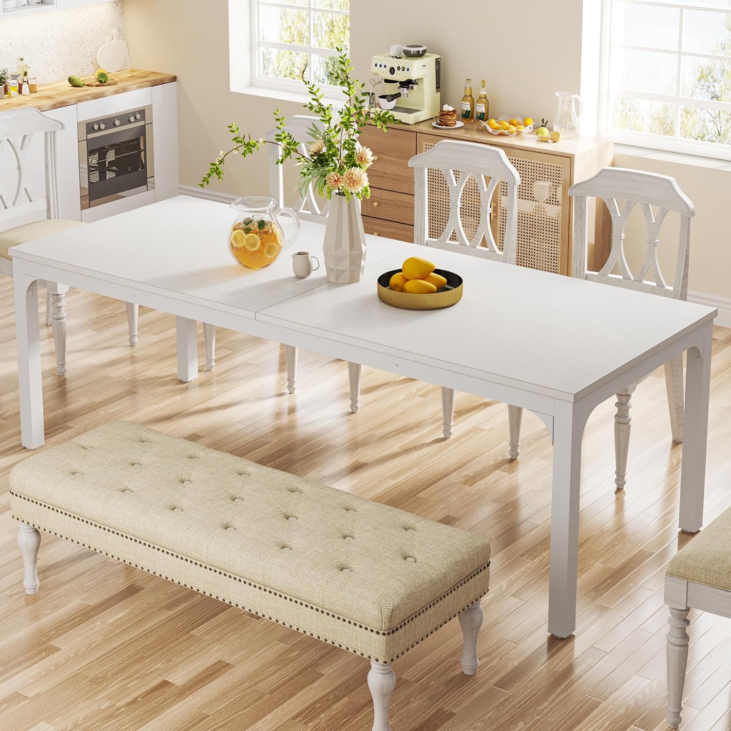 Tribesigns White Dining Table for 6-8 Person, 78-Inch Large Long Rectangle Kitchen Dinner Table for Dining Room, 78.7 x 27.5 x 29.5 Inches(Only Table)