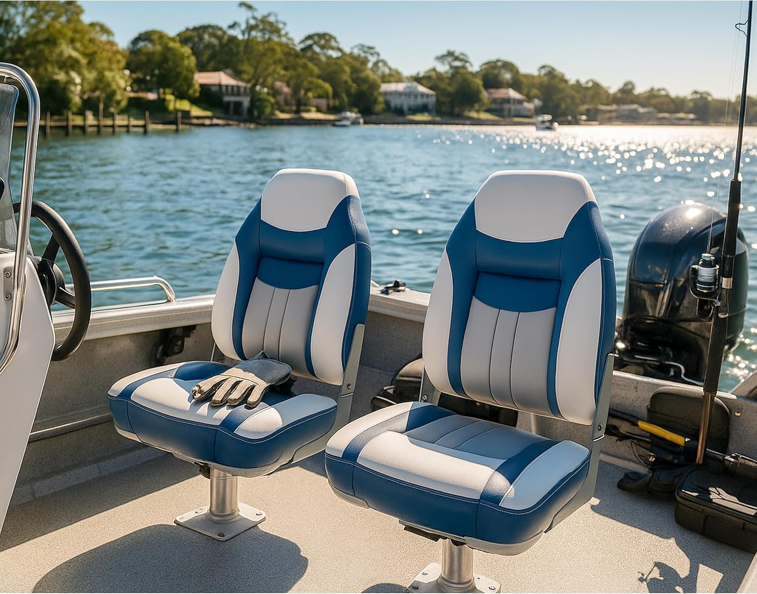 NORTHCAPTAIN S1 Deluxe A Pair of Marine High Back/Low Back Folding Fishing Boat Seat for Fishing, Bass/Jon/Pontoon Boat Chairs, 4 Mounting Screws Included