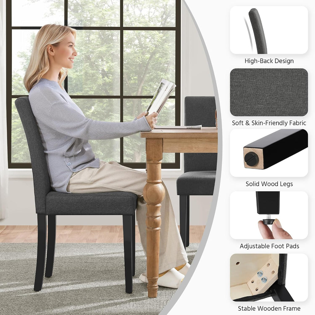 Yaheetech Dining Chairs Set of 4 Fabric Parson Upholstered Kitchen Chairs with Padded Seat and Solid Wood Legs for Dining Room/Restaurant, Armless Design, Dark Grey