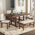 Merax 6 Pieces Dining Table Set, Extendable Wood Dining Room Set with Bench, Kitchen Table Set with Removable Leaf and 4 Upholstered Dining Chairs, Espresso+Beige