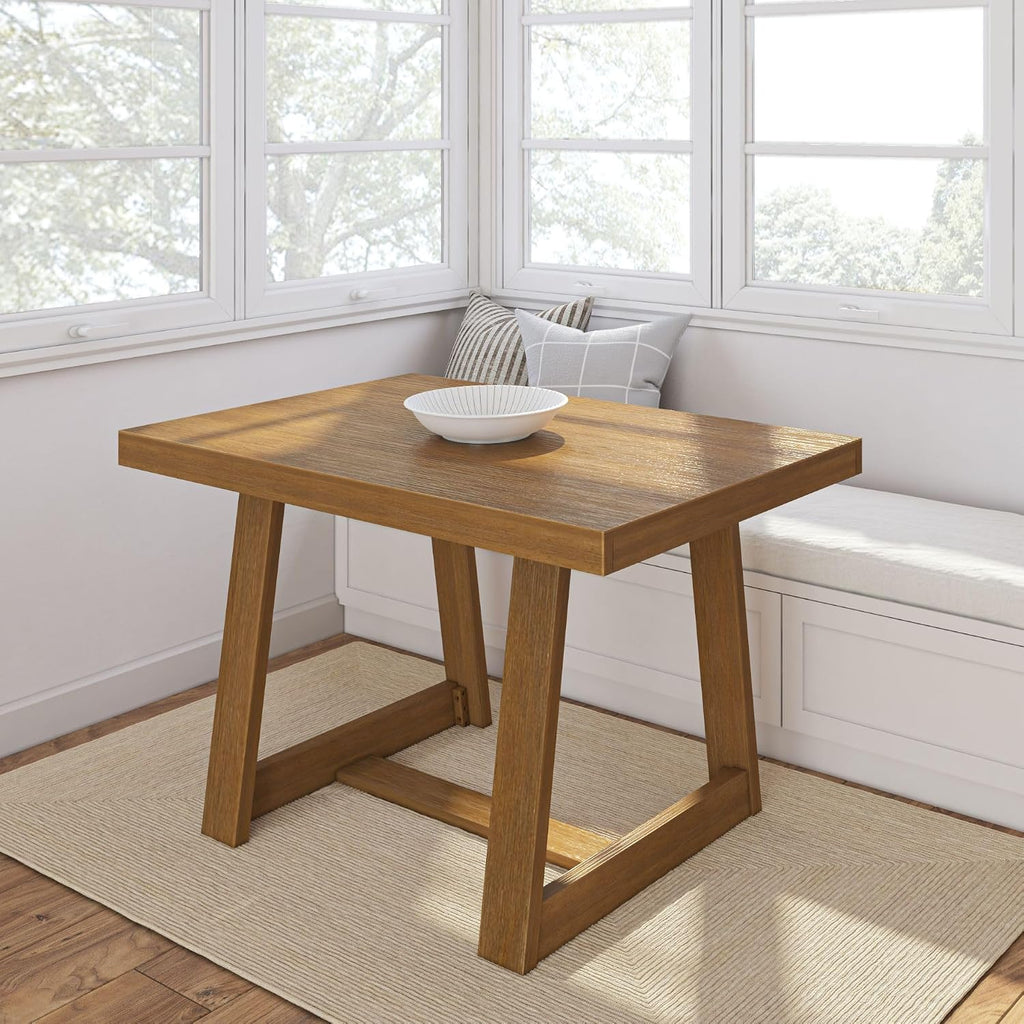 Plank+Beam 48 Inch Farmhouse Dining Table, Rustic Solid Wood Kitchen Table, Dinner Table for Dining Room, Home Office Furniture, Pecan Wirebrush