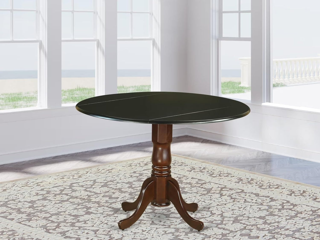 East West Furniture DLT-BMA-TP Dublin Kitchen Table - a Round Dining Table Top with Dropleaf & Pedestal Base, 42x42 Inch, Black & Mahogany