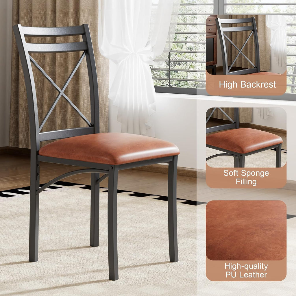 VECELO 5 Piece Dining Table Set for 4 with Chairs, Wood Grain Tabletop, Small Space, Kitchen, Breakfast Nook, Brown