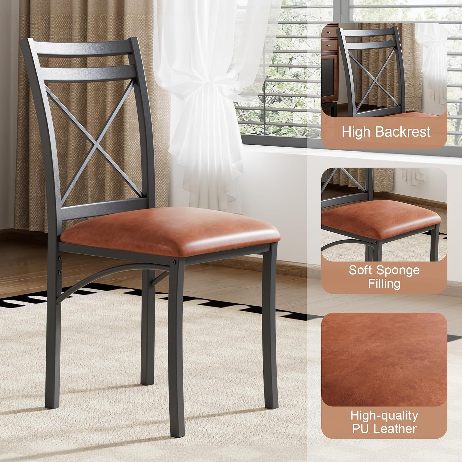 VECELO 5 Piece Dining Table Set for 4 with Chairs, Wood Grain Tabletop, Small Space, Kitchen, Breakfast Nook, Brown
