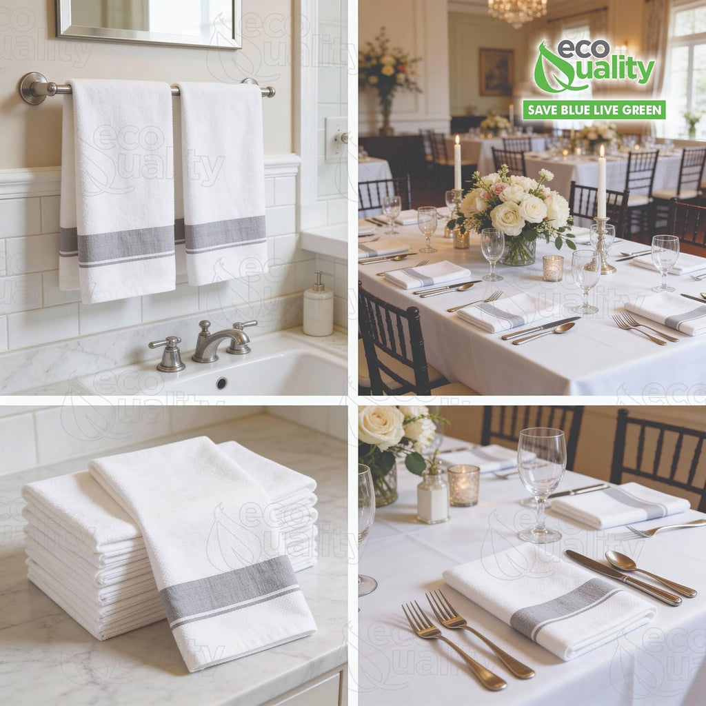 Cloth Like Dinner Napkins with Silver Border Design Disposable - Single Use Linen Feel Guest Towels, Absorbent, Soft, Elegant, Bathroom Hand Towels, Party, Wedding, Napkins, Tablesetting (500)