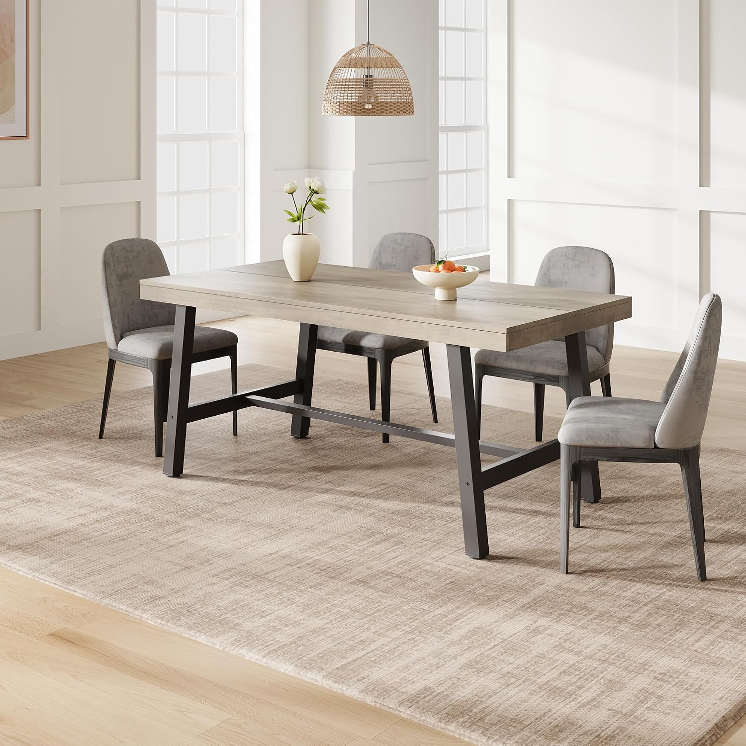 GarveeHome Industrial Dining Table for 4-6 People, 63 in Long Wooden Kitchen Table with Sturdy Metal Frame & Grey Finish - Seats 4 Rectangular Counter for Dinner, Kitchen, Dining Room - Grey