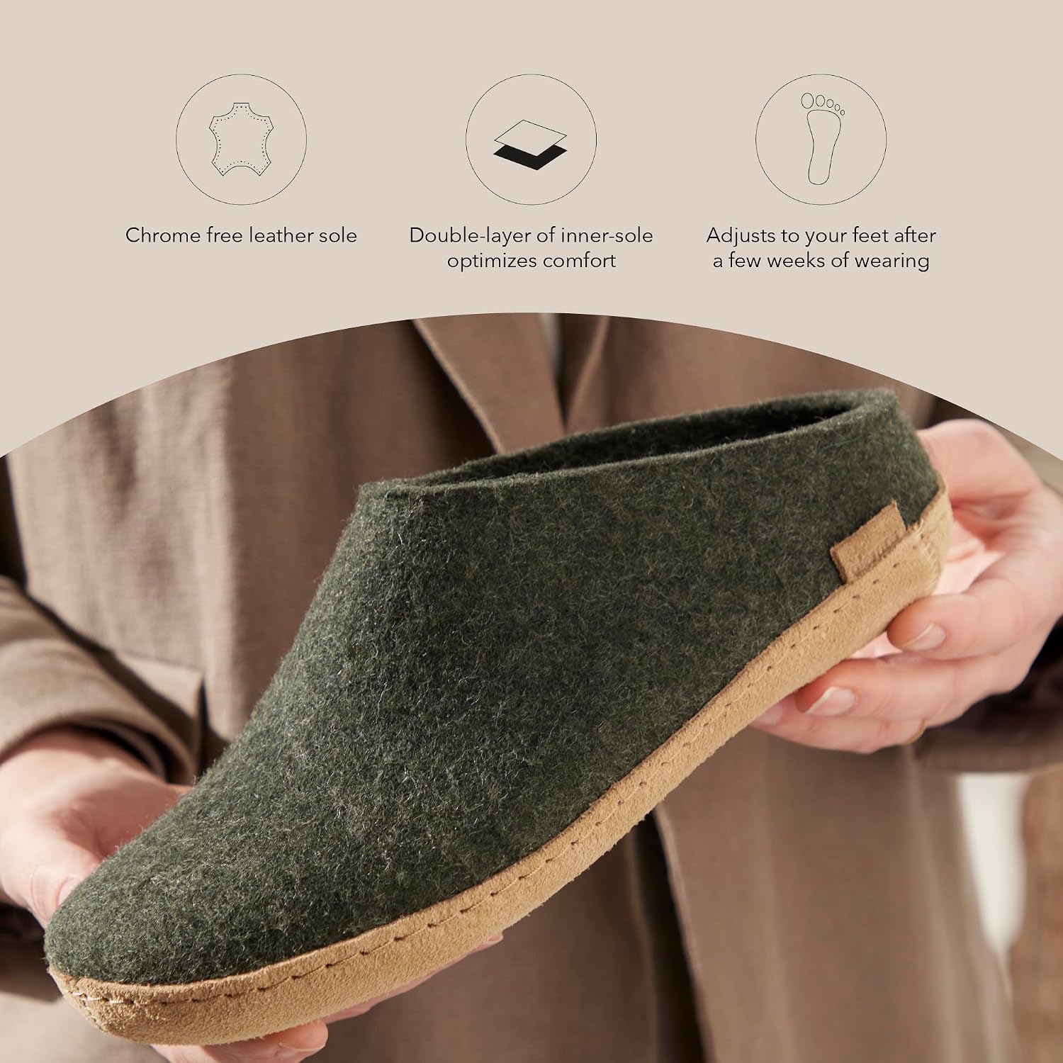 Glerups 100% quality wool mix Slipper with leather sole - Unisex Slip-on