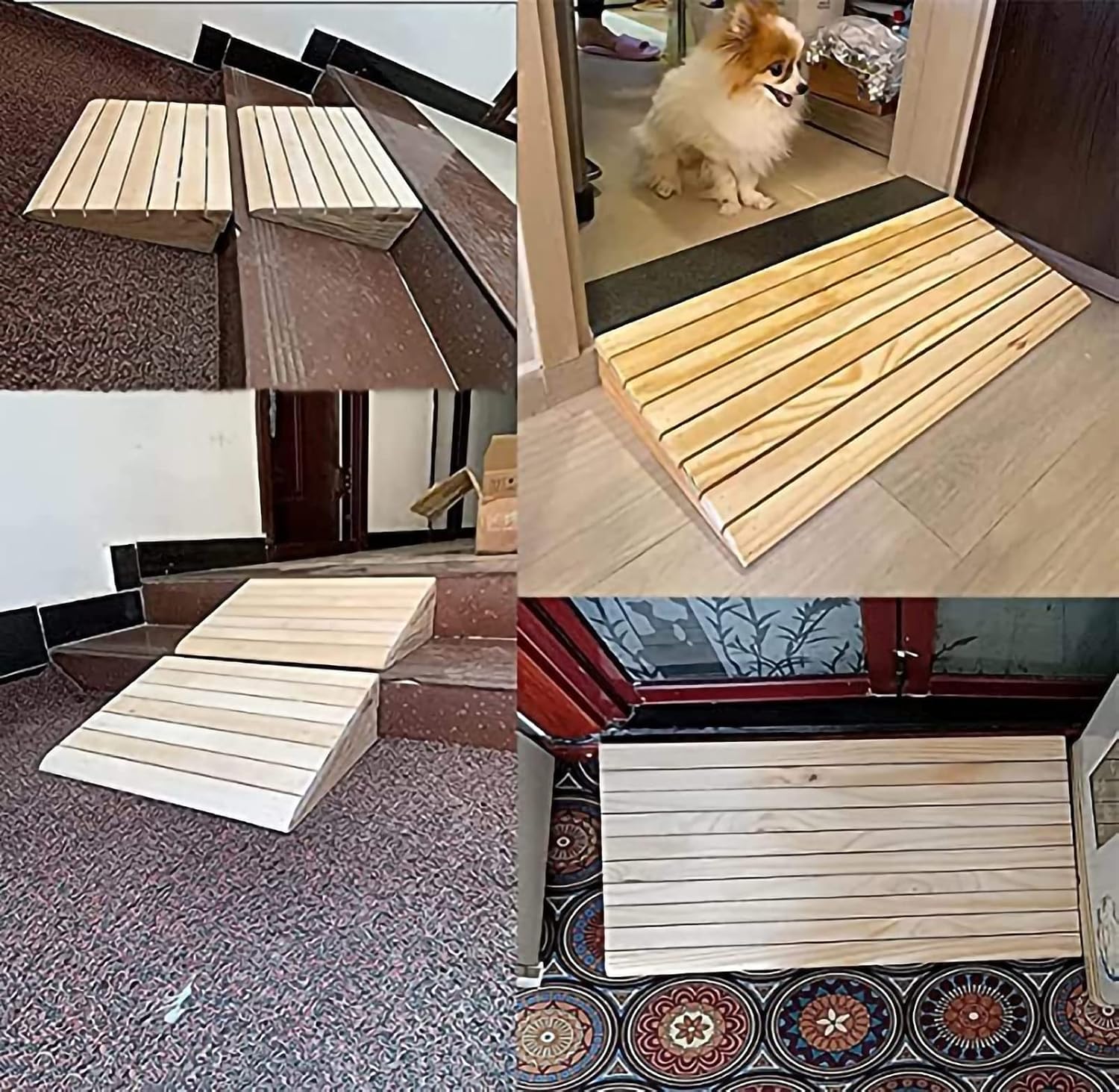 2' 3' 4' 5' 6' Rise Portable Threshold Ramp Lightweight Wheelchair Ramp, Home Stairs Doorway Solid Wood Barrier Free Slope Pad(13.3x11.8x5.1inch/33.8x30x13cm)