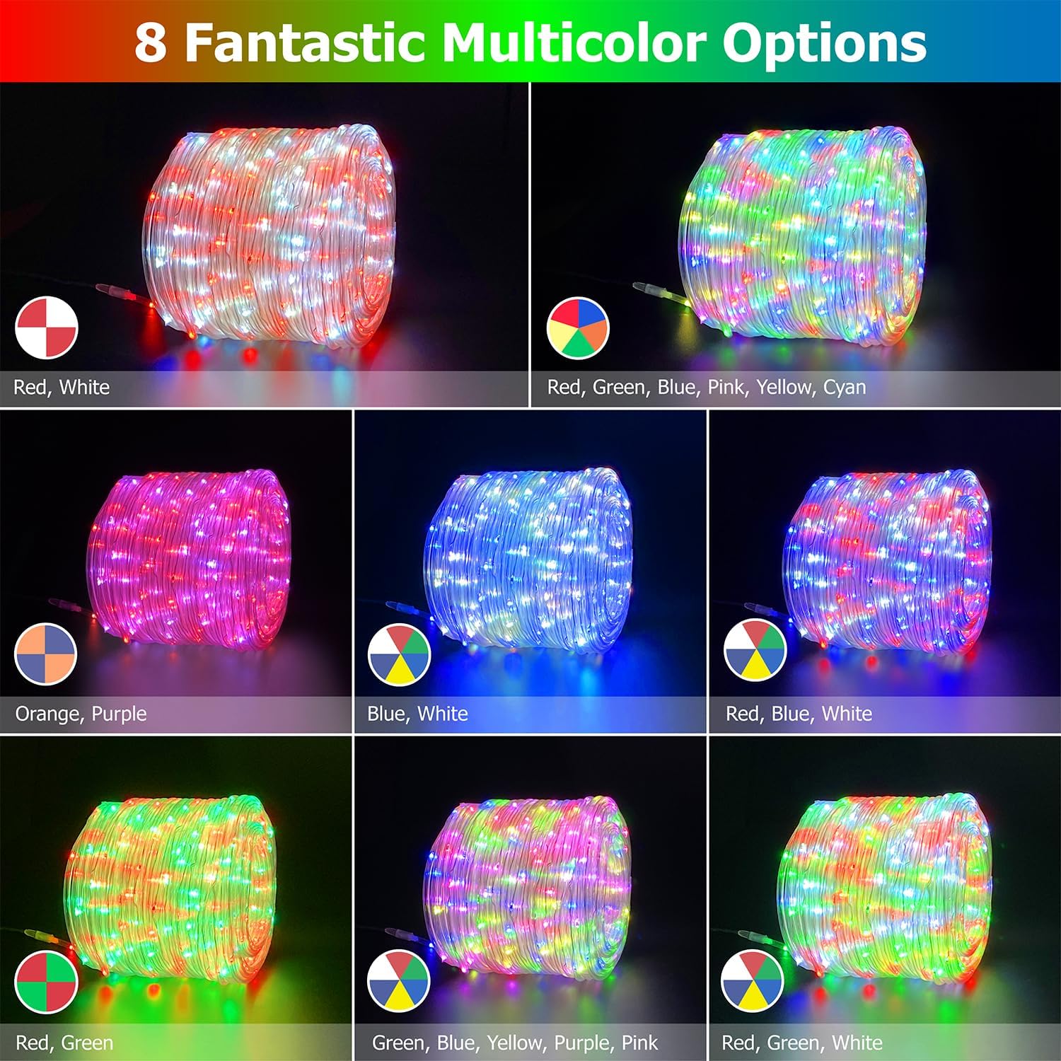 200ft LED Rope Lights for Outside, 25 Colors IP68 Waterproof, Dimmable Warm White RGB Outdoor String Lights, Red White Blue for Memorial Day Patriotic Decorations, Fairy Lights for Indoor Bedroom