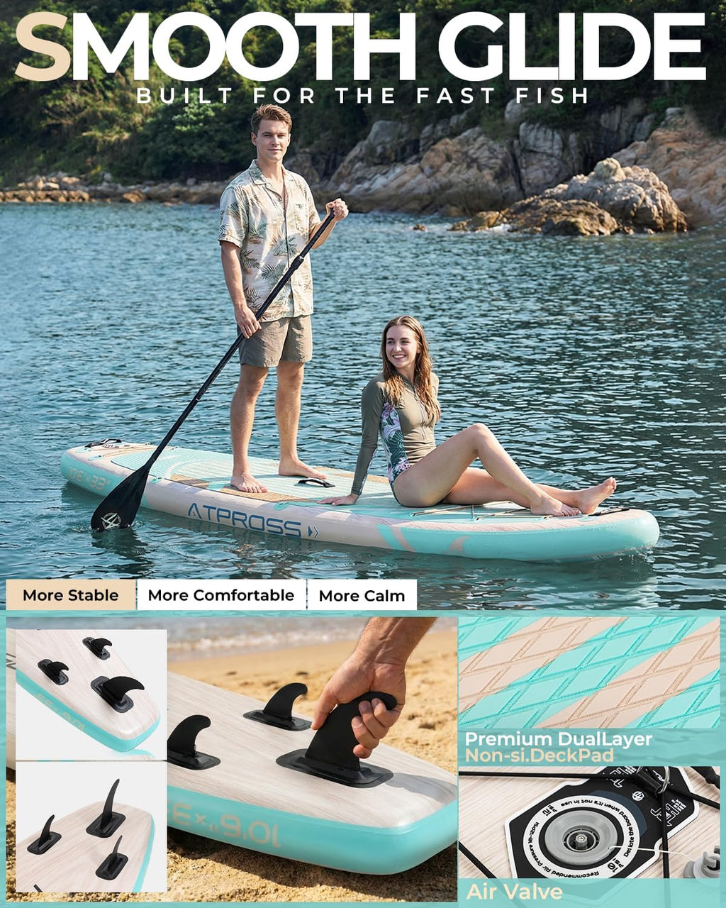 10'6''x33''Inflatable Stand Up Paddle Board, 400lbs Extra Wide Stand Up Paddleboard with Kayak Seat, Anti-Slip EVA Deck Premium SUP Accessories Kit, Non-Slip Stable Deck Boat