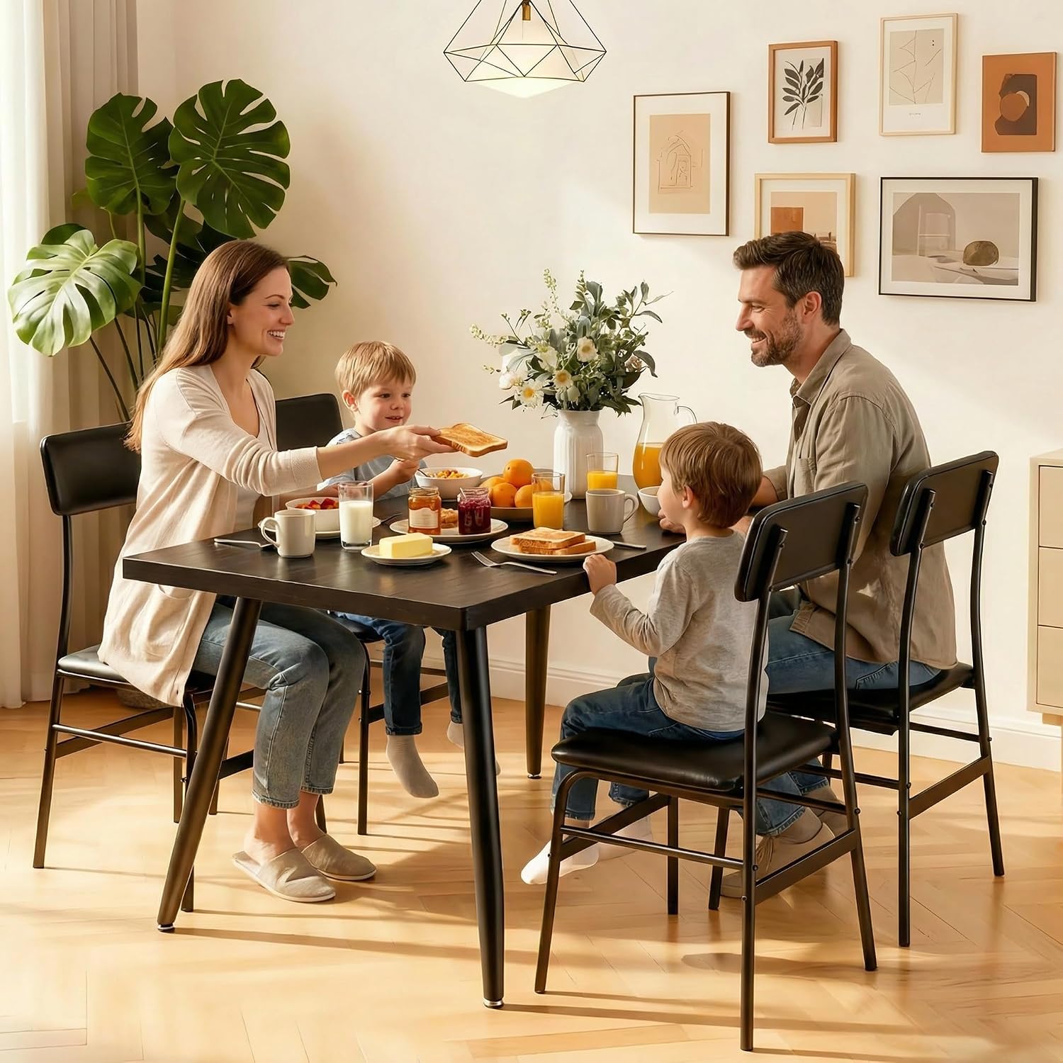 Gizoon Dining Room Table Set for 4, Modern 5 Piece Kitchen Table and Chairs Set, Small Space Comedor de 4 Sillas y Mesa, Wood Top Metal Frame for Apartment, Kitchen, Living Room, Dining Room