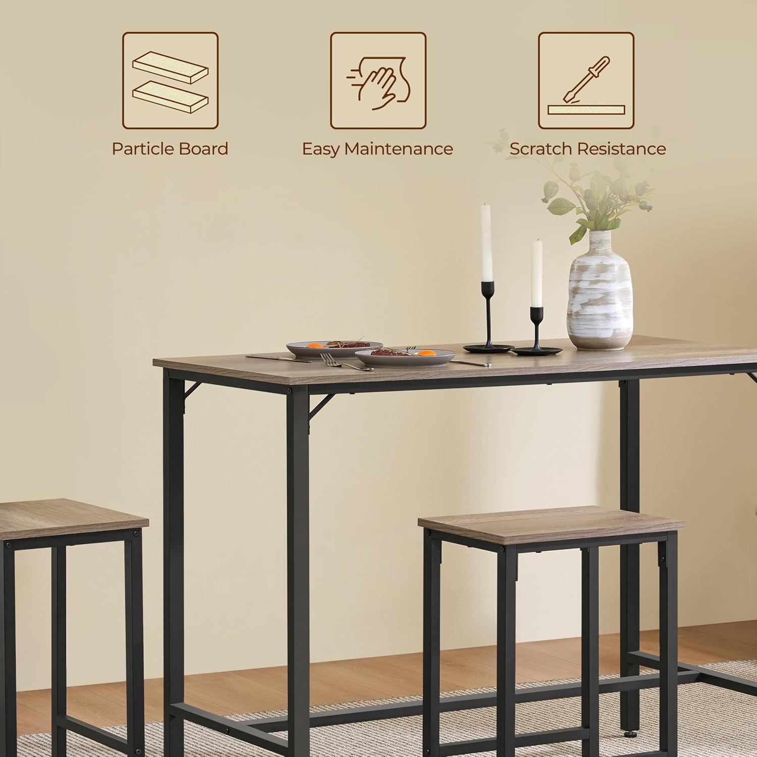 Yaheetech 3 Piece Dining Table Set, 47.5' Industrial Pub Table Set, Counter Height Kitchen Table with Bar Stools Set of 2, for Small Space, Apartment