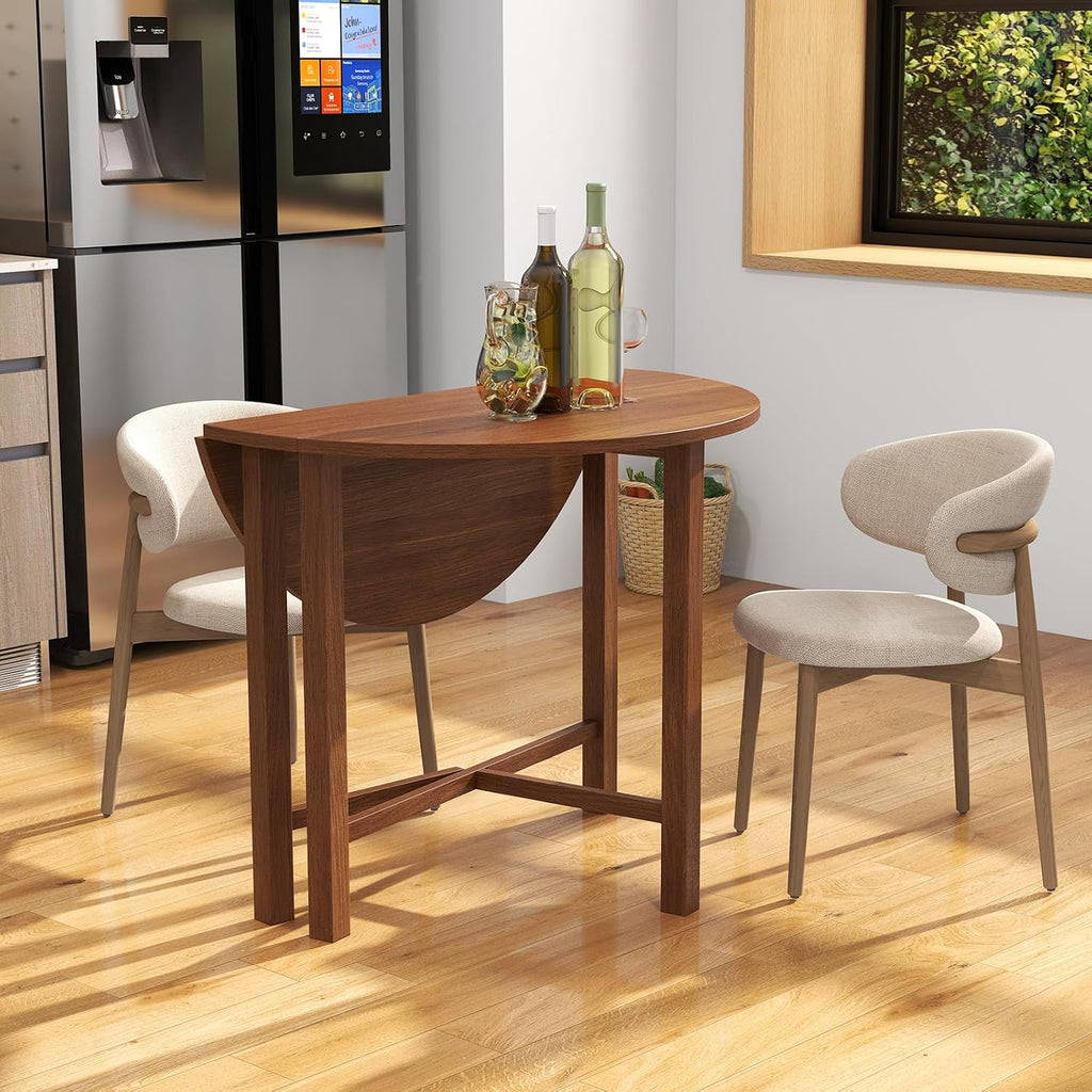 Giantex 36' Folding Dining Table for 2-4, Extendable Drop Leaf Kitchen Table with Solid Rubber Wood Frame, Space-Saving Round Dinner Table for Small Space, Living Dining Room, Dinette, Walnut