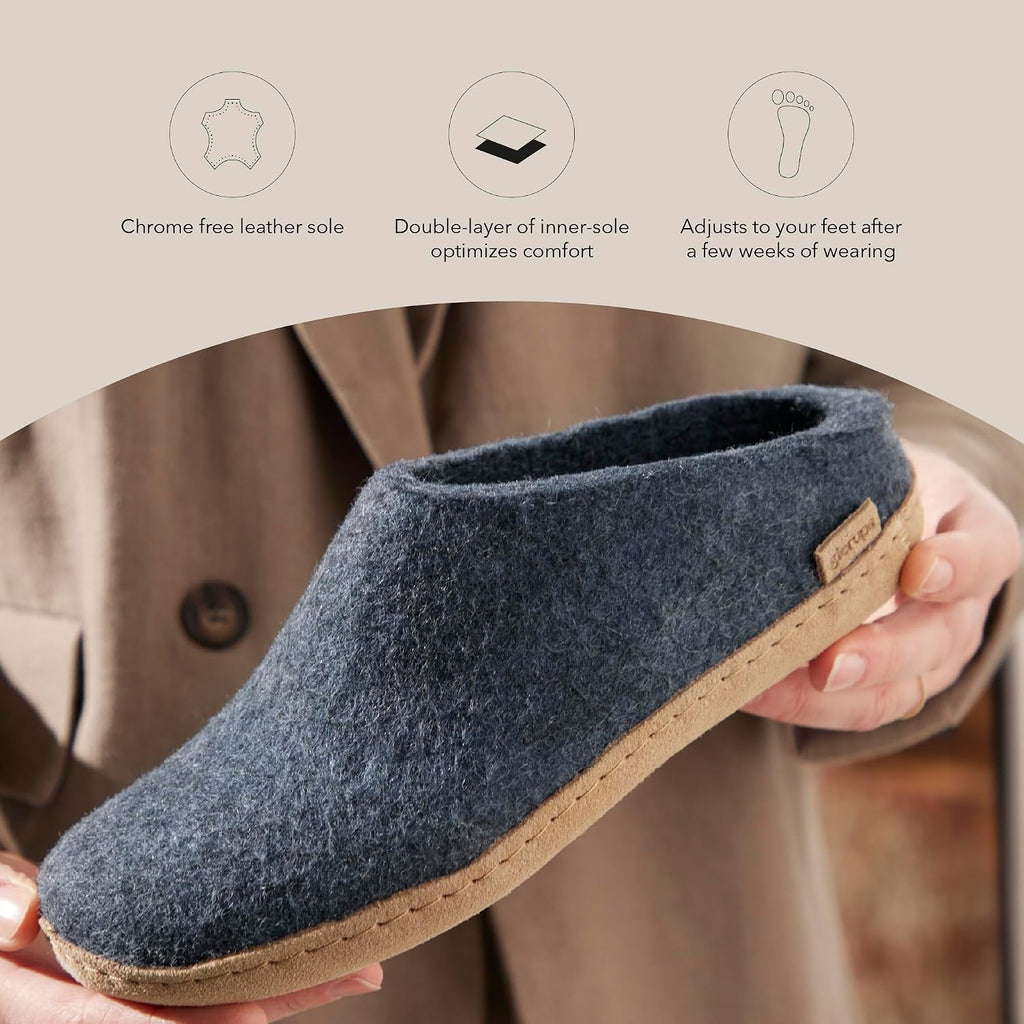 Glerups 100% quality wool mix Slipper with leather sole - Unisex Slip-on