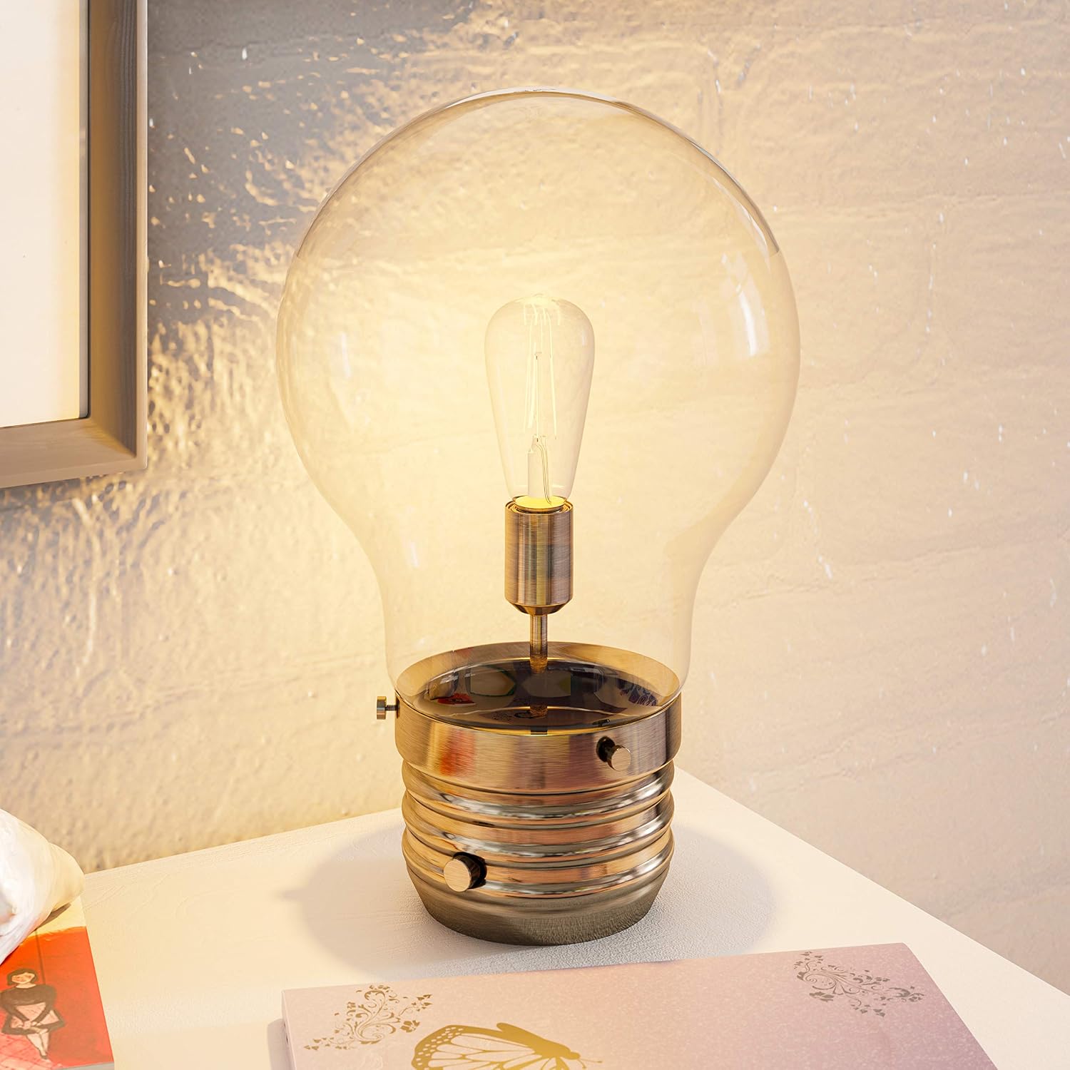 Kenroy Home 32462AB Edison Table Lamp with Antique Brass Finish, Rustic Style, 18' Height, 11.438' Width, 11.438' Depth