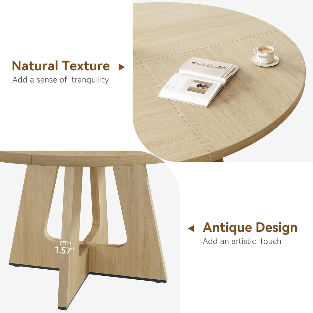IDEALHOUSE 47' Round Dining Table Set for 4 to 6, Farmhouse Kitchen Table with Wooden Top and Pedestal Base, Circle Dinner Table for Dining Room, Kitchen Room - (No Chairs) (Burlywood)
