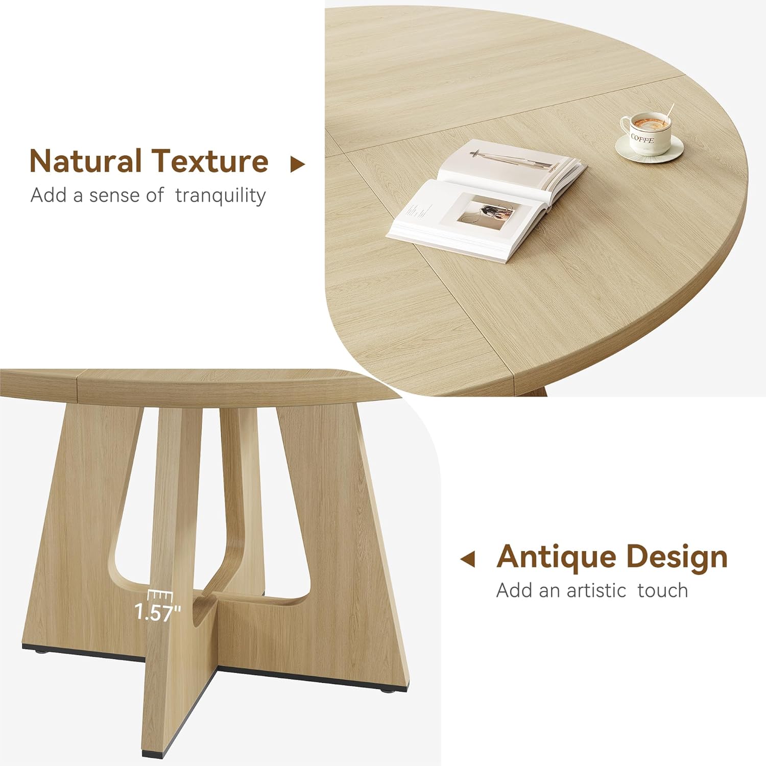 IDEALHOUSE 47' Round Dining Table Set for 4 to 6, Farmhouse Kitchen Table with Wooden Top and Pedestal Base, Circle Dinner Table for Dining Room, Kitchen Room - (No Chairs) (Burlywood)