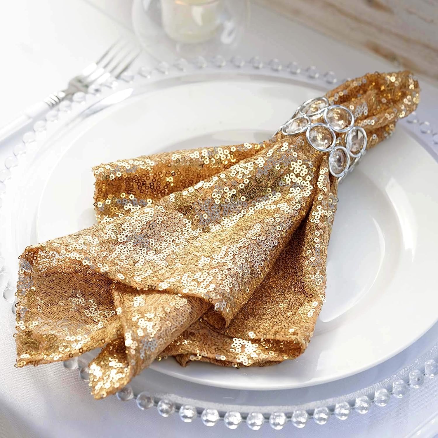 Balsa Circle 50 pcs 20-Inch Gold Sequins Napkins - for Wedding Party Restaurant Holiday Dinner