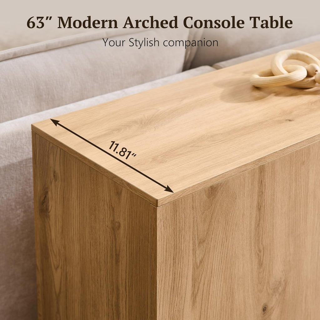 IFGET 63' Arched Console Table, 2-Tier Modern Entryway Table with Arched Base, Narrow Long Wood Sofa Table Behind Couch Table for Living Room, Hallway, Foyer, Natural