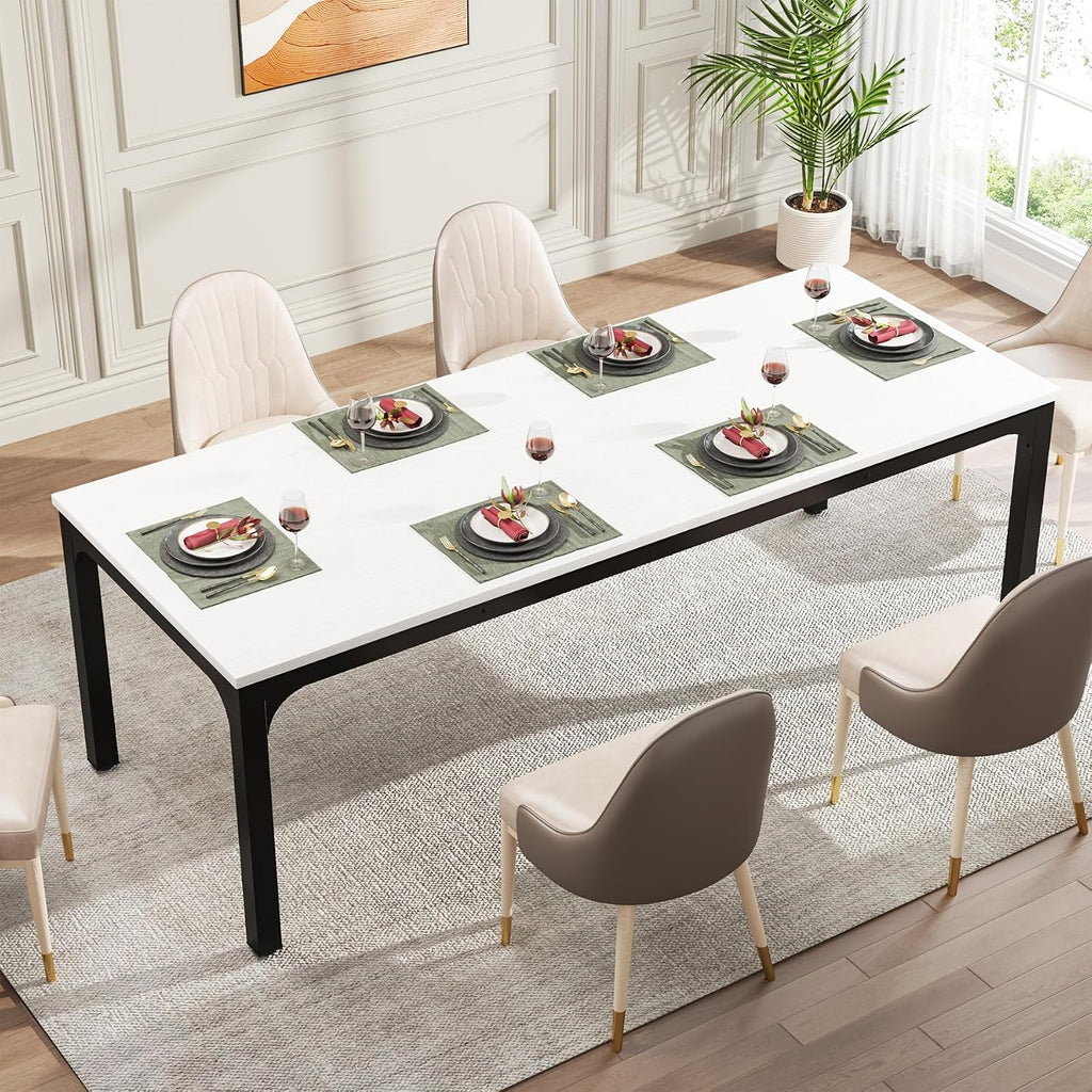 Tribesigns Dining Table for 6-8 People, 78-Inch Long Narrow Rectangular Dinner Table, 8 Seat Wood Kitchen Furniture for Dining Room (White+Black)
