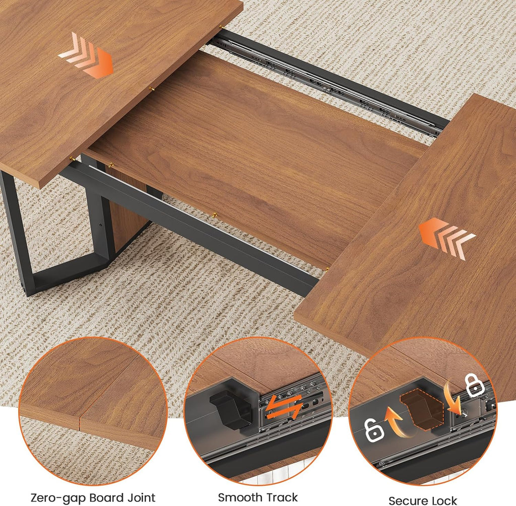 Itaar 5-Piece Dining Table Set for 4-6 People, 63' Extendable Kitchen Table and 4 Cushion Chairs, Dining Room Table with MDF Board & Metal Frame for Small Space, Easy Clean, Brown