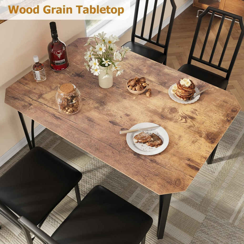 IDEALHOUSE Dining Table Set for 4, Kitchen Table Set of 4 with Upholstered Cushion Chairs, Dining Room Table Set with Kitchen Chairs, Easy to Assemble, Suitable for Apartment - (Rustic Walnut)