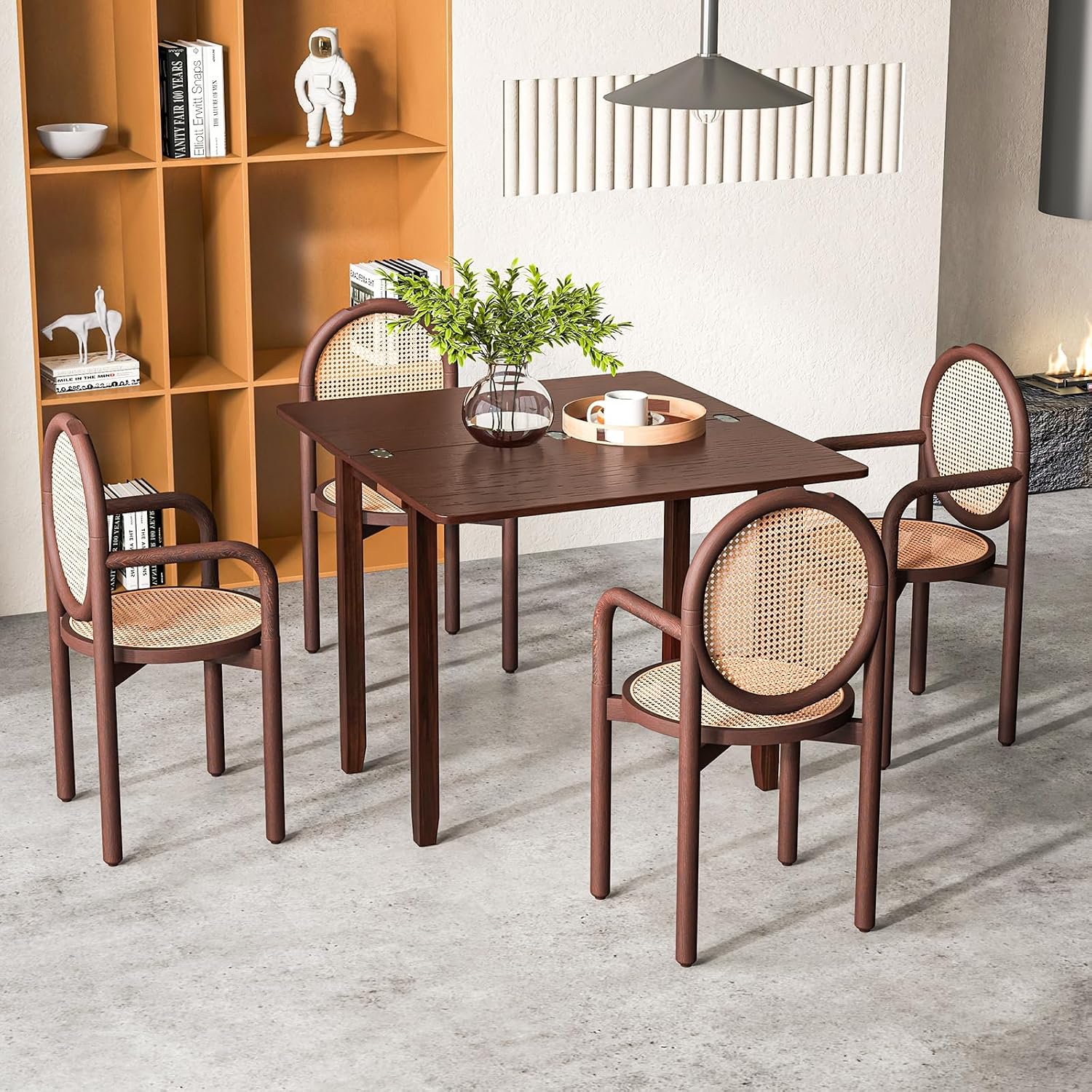 Tangkula 40' Foldable Dining Table, Kitchen Table w/Solid Rubber Wood Legs, Dual Drop Leaf Design, Farmhouse Diner Table for 2-4 People, Dining Room, Living Room, Restaurant (Rectangle)